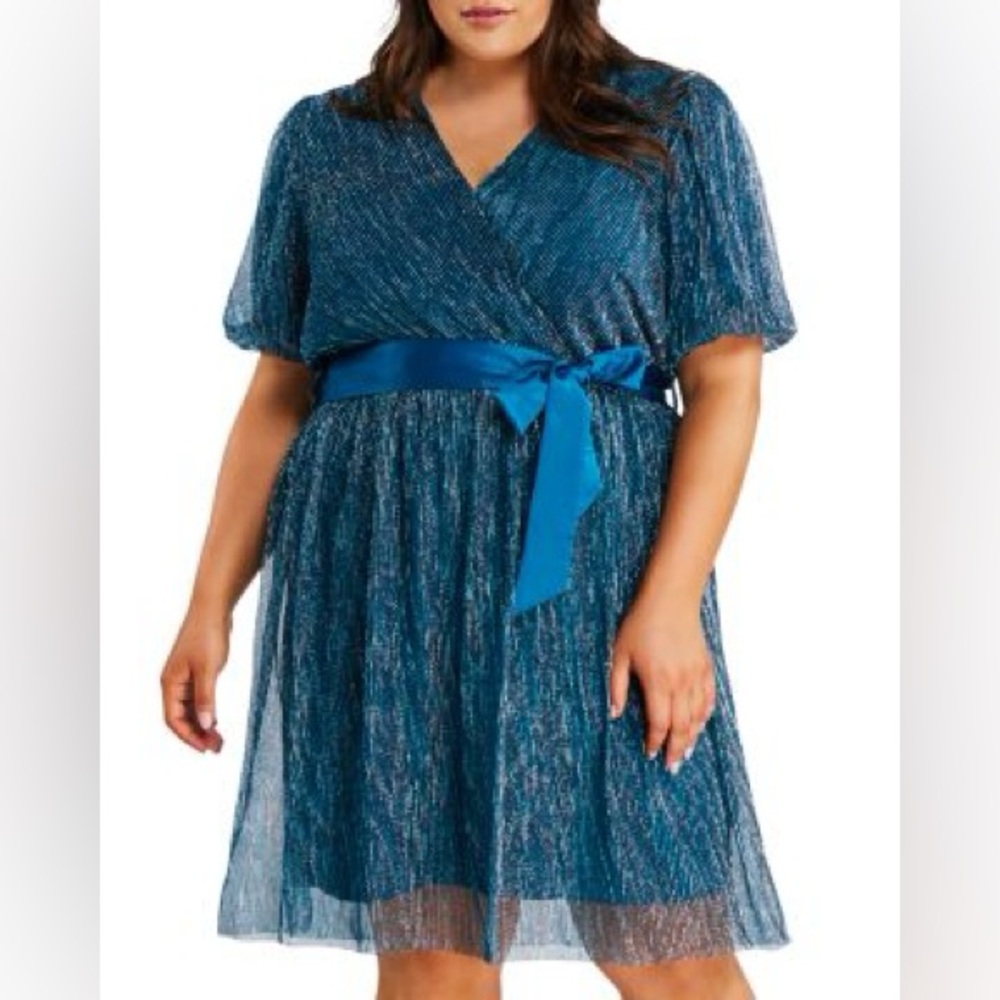 Estelle plus Avalone Metallic Belted Dress 2X 20W